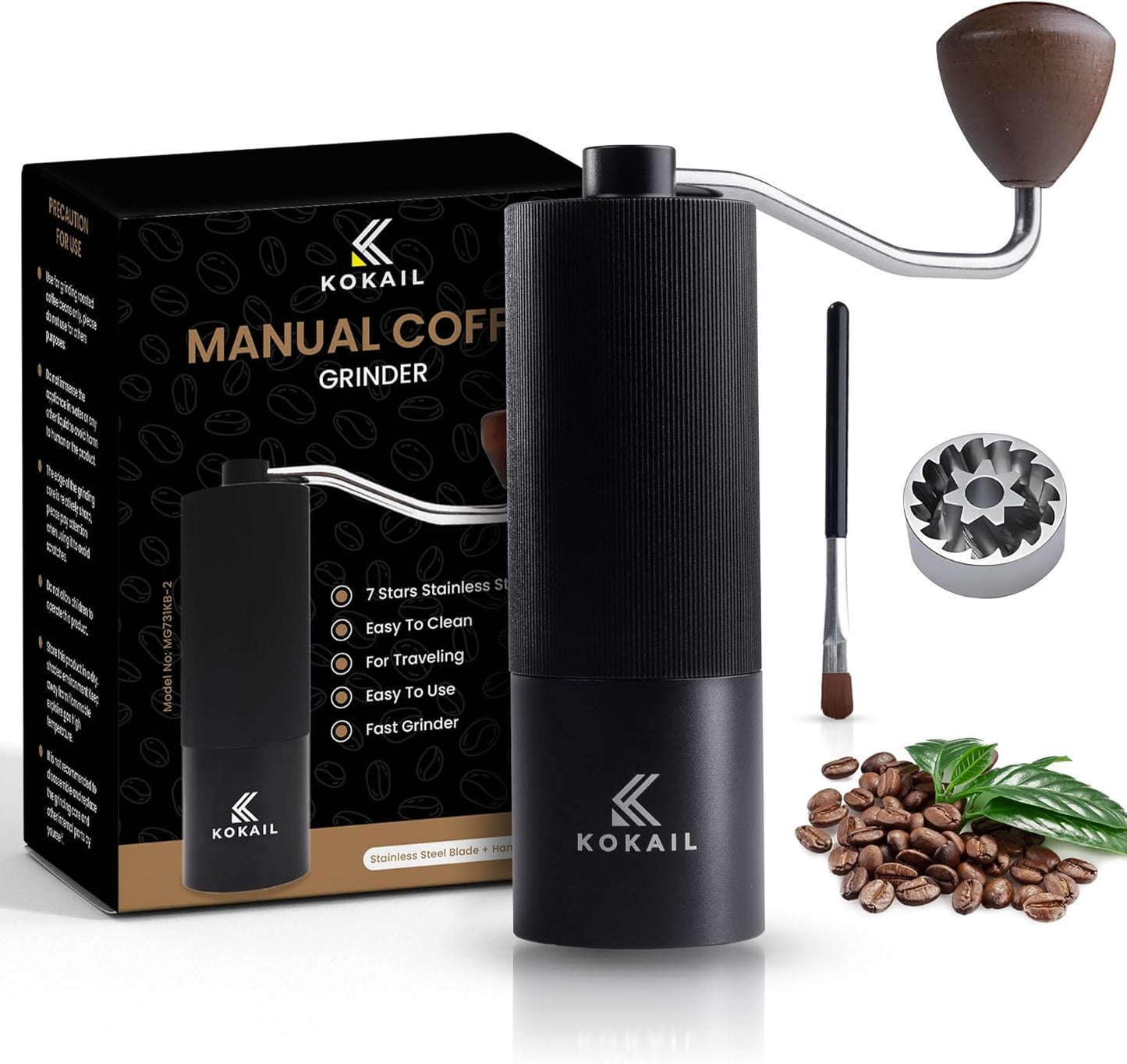 7- Star Manual Burr Coffee Grinder - Premium 420 Stainless Steel Coffee Hand Grinder with 30 g Capacity - Adjustable Coarseness for Espresso, Drip Coffee, and French Press - Easy to Clean