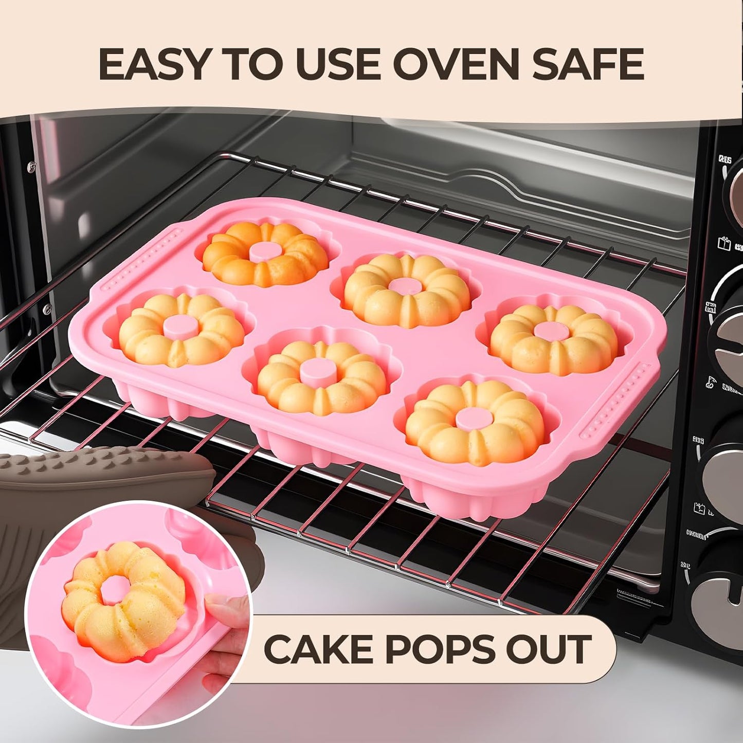 Mini Bundt Cake Pans for Baking, 2Pcs Silicone 6-Cavity Fluted Tube Cake Pan with Metal Reinforced Frame, Nonstick Baking Molds for Cupcake, Brownie, Donuts, Cornbread, Jello