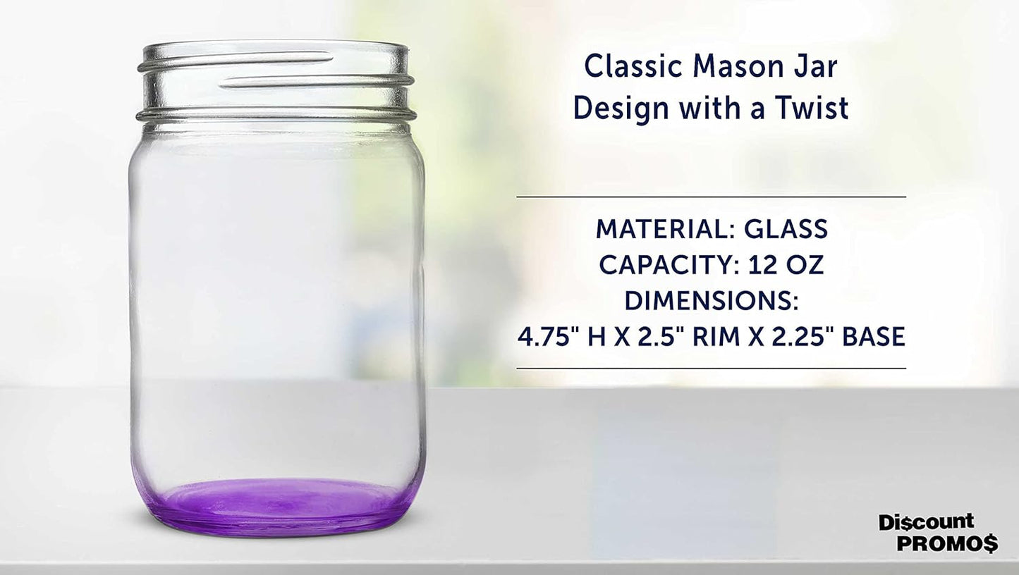 DISCOUNT PROMOS Decorating Mason Jars 12 oz. Set of 10, Bulk Pack - Glass Jars for Overnight Oats, Candies, Fruits, Pickles, Spices, Beverages - Purple