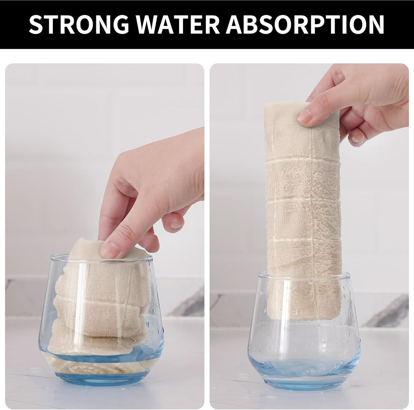 Homaxy 100% Cotton Terry Kitchen Towels(Beige, 13 x 28 inches), Checkered Designed, Soft and Super Absorbent Dish Towels, 6 Pack