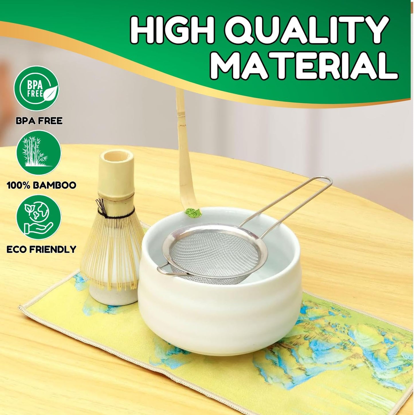 Matcha Whisk Set with Matcha Bowl, Matcha Bamboo Whisk, Scoop, Sifter, Matcha Whisk Holder Unique Gifts for Women Men Girl Friend Home Kitchen Decor Gifts for Christmas, Birthday, matcha kit