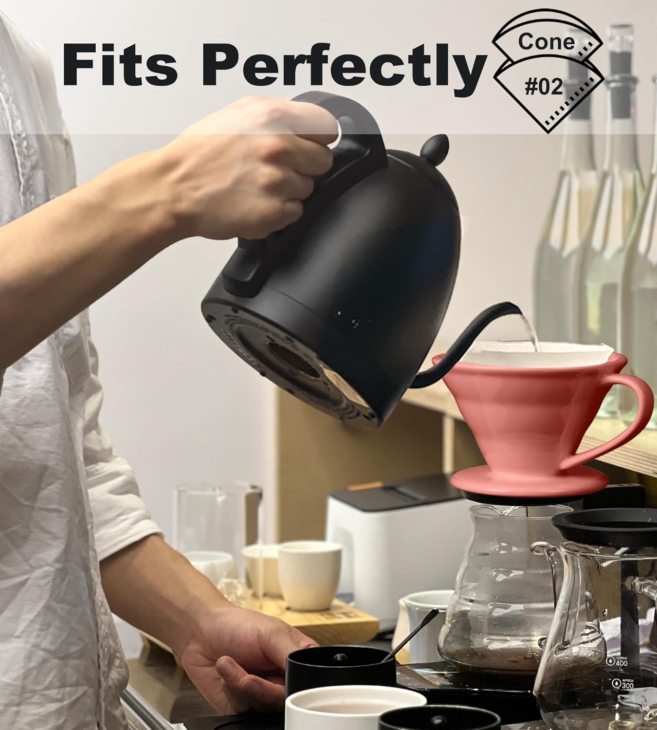 Pour Over Coffee Dripper - Ceramic Pour Over Coffee Maker Cone, Porcelain Coffee Drip, Pour Over Single Cup, Manual Brew Maker for Home, Cafe, Office - 1-4Cup, V60 Size 02 (Light Coral)