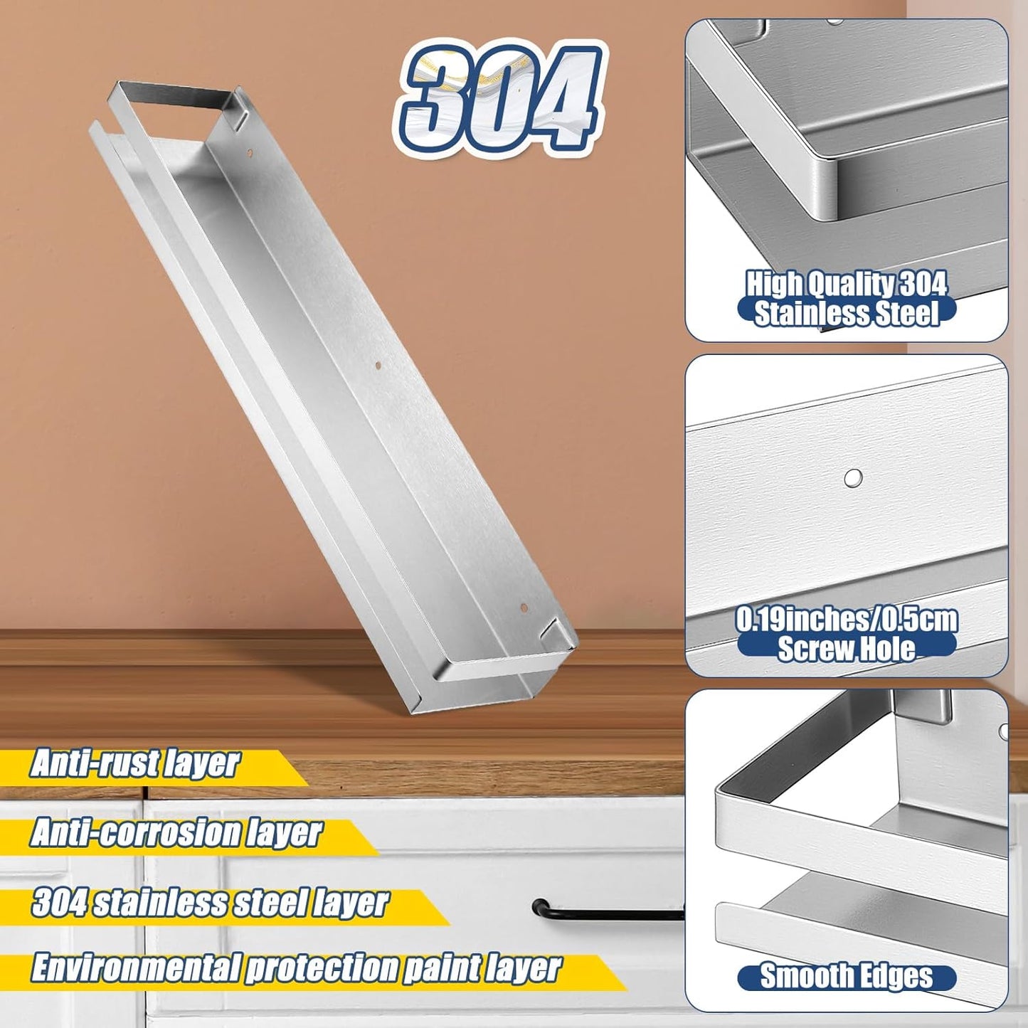 Lallisa 2 Pieces Stainless Steel Shelf Bathroom Shower Floating Shelves Wall Mounted Shower Caddy Basket Shelf Storage Organizer Shelves for Bathroom, Kitchen, Living Room(19.69 Inches/ 50 cm,Silver)