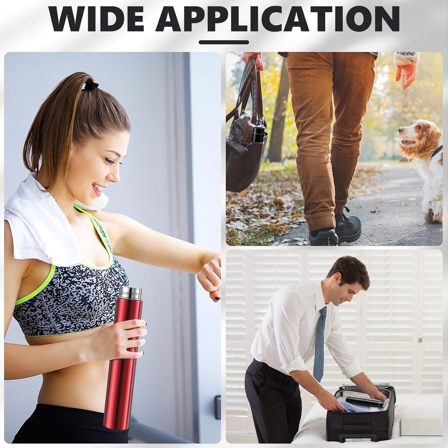 Vesici Slim Water Bottle 8.8 oz Small Stainless Steel Purse Compact Insulated Water Bottles Camping Travel Backpack Pocket Flask for Car Cold Coffee Tea(Black, Red,2 Pack)