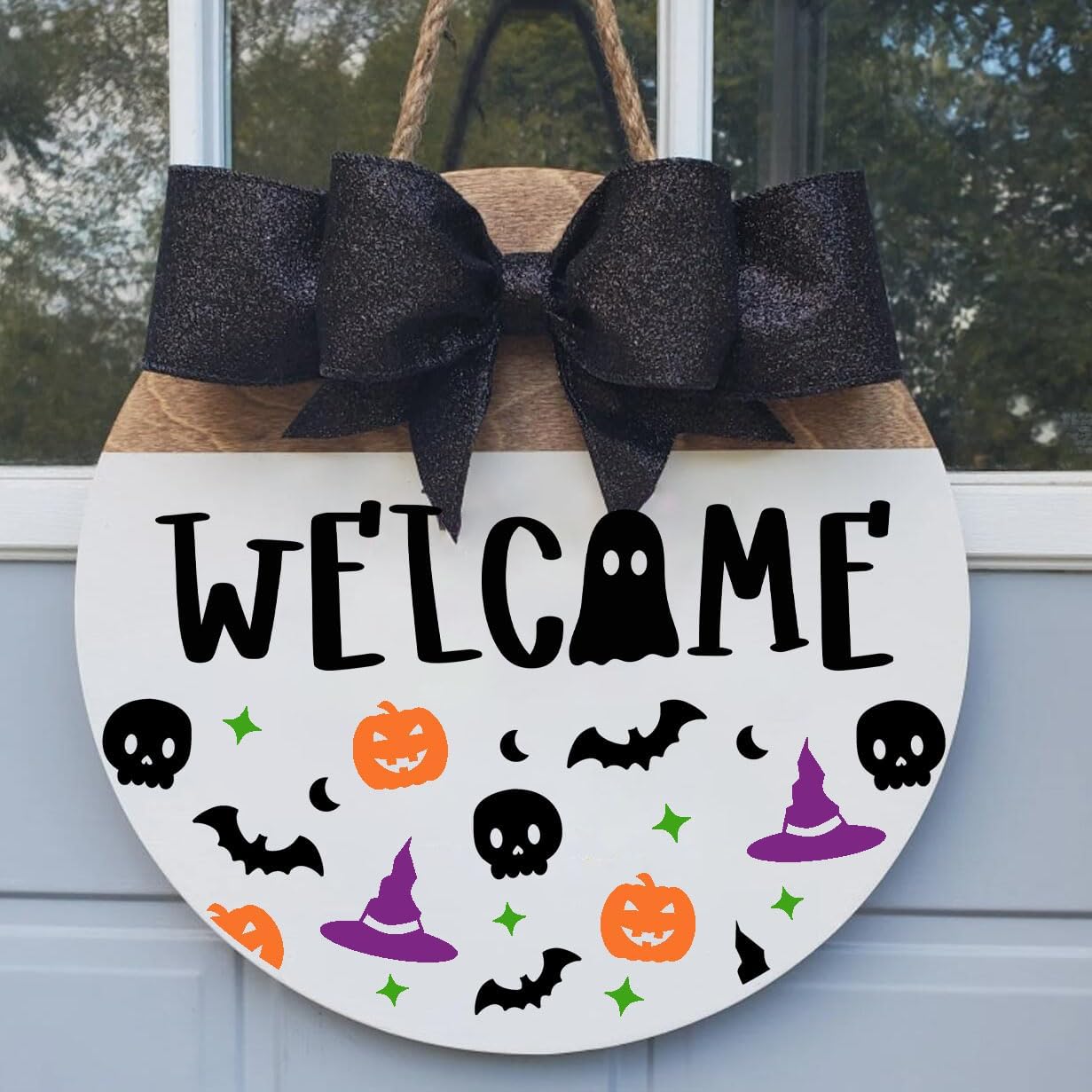 Halloween Stencils for Painting 12inch Large Reusable Halloween Stencil for Door Hanger Round Skeleton Ghost Boo Templates for Wood Walls Windows Door Mat Fabric