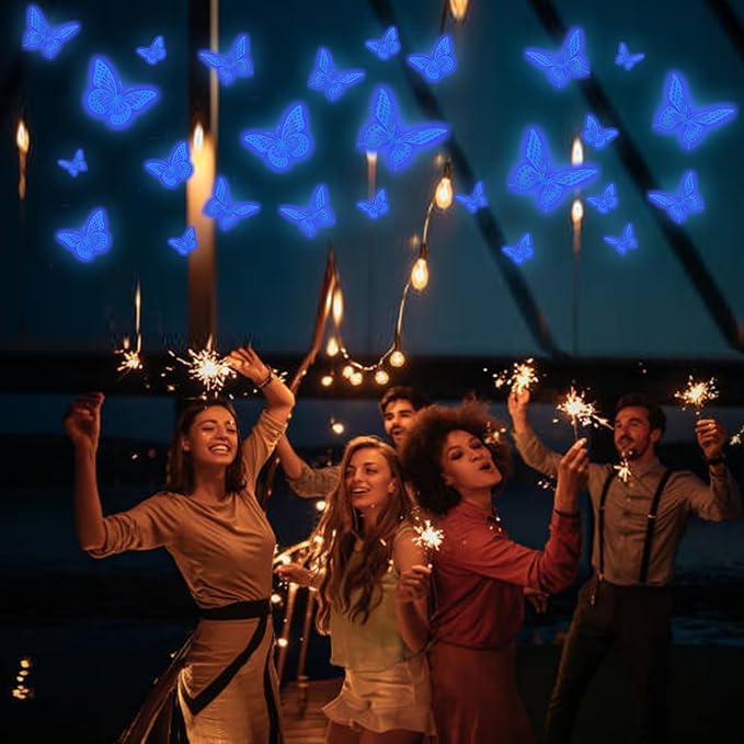 SAOROPEB Glow in The Dark 3D Butterfly 24 Pcs 3 Sizes, Luminous Butterfly Stickers for Ceiling or Wall, Glow in The Dark Party Supplies, Removable Luminous Stickers for Kids Babys Nursery (Blue)