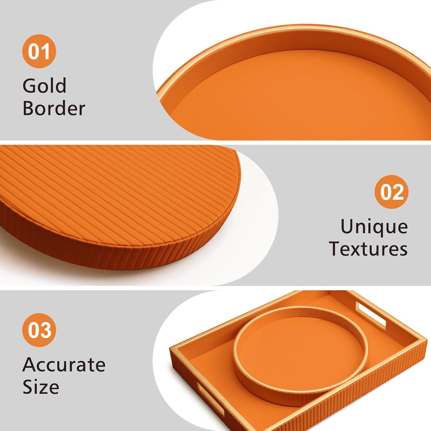 SANZIE Leather Tray Desktop Storage Organizer - Premium Serving & Decorative Tray for Sundries, Cosmetics, Phone, Wallet & Cutlery - Circle, Orange