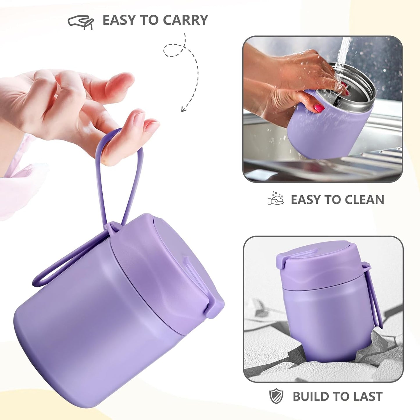 17oz Soup Thermo for Hot Food Kids Insulated Vacuum Food Jar with Stainless Steel Spoon Wide Mouth Thermo Leakproof Lunch Food Container Kids Hot Lunch Box (Purple)