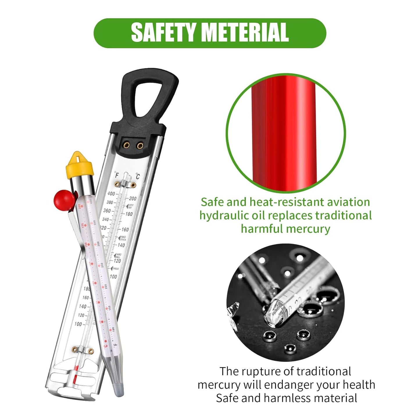 2Pcs Candy Thermometer with Pot Clip and Hanging Hook, Upgrade Stainless Steel Deep Fry Oil Thermometer Instant Read Cooking Thermometer for Food, Oil/Candy/Fry/Jam/Sugar/Syrup/Jelly Food Thermometers