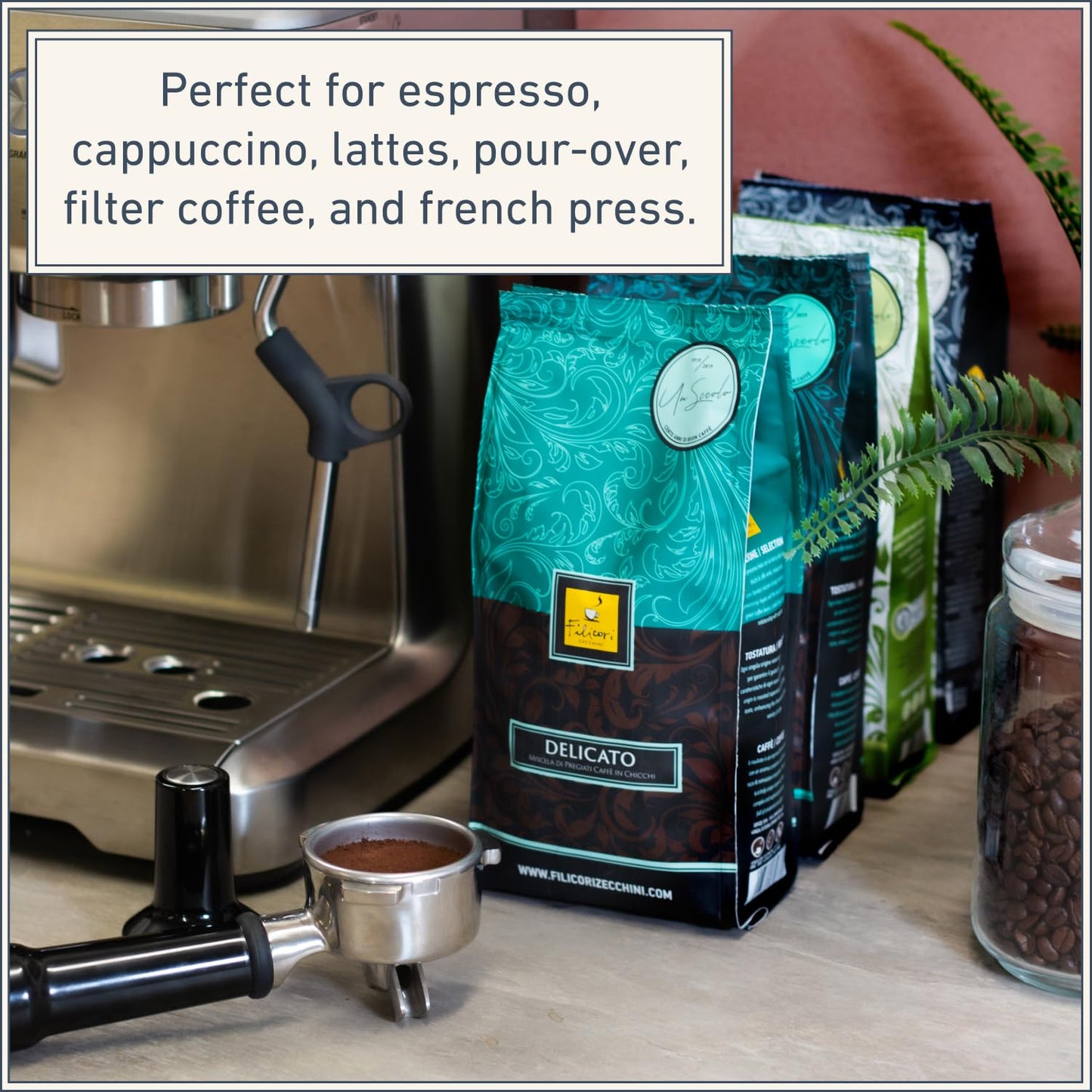 Filicori Zecchini Italian Espresso Beans – Whole Bean Coffee Medium Roast Arabica & Robusta Blend – Low Acidity, Slow Roasted – Delicato 340g