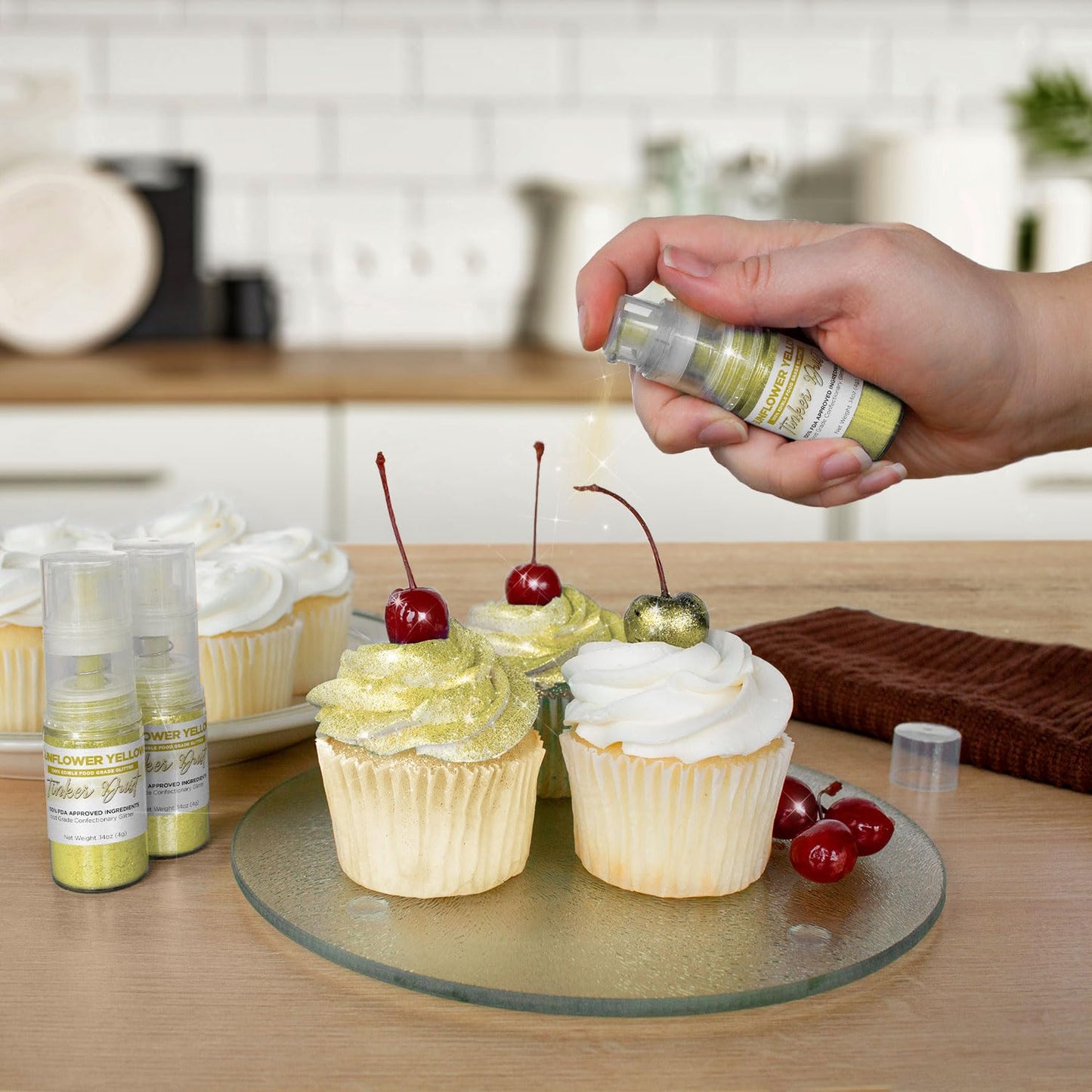 Bakell - Sunflower Yellow Tinker Dust (4g, 1x Mini Spray Pump) Edible Glitter for Food, Desserts, and Beverages!