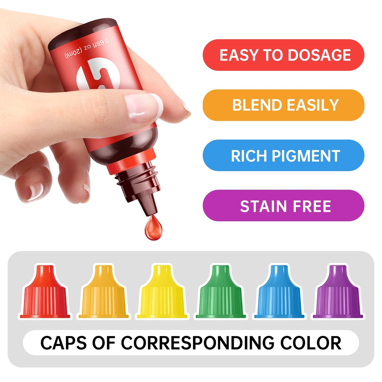 Food Coloring Liquid Food Dye Water Based Food Color 6 Colors x 20 ml Herbeklab Concentrated Food Coloring for Slime Baking Icing Cake Decorating Easter Egg - 4.06 Fl Oz