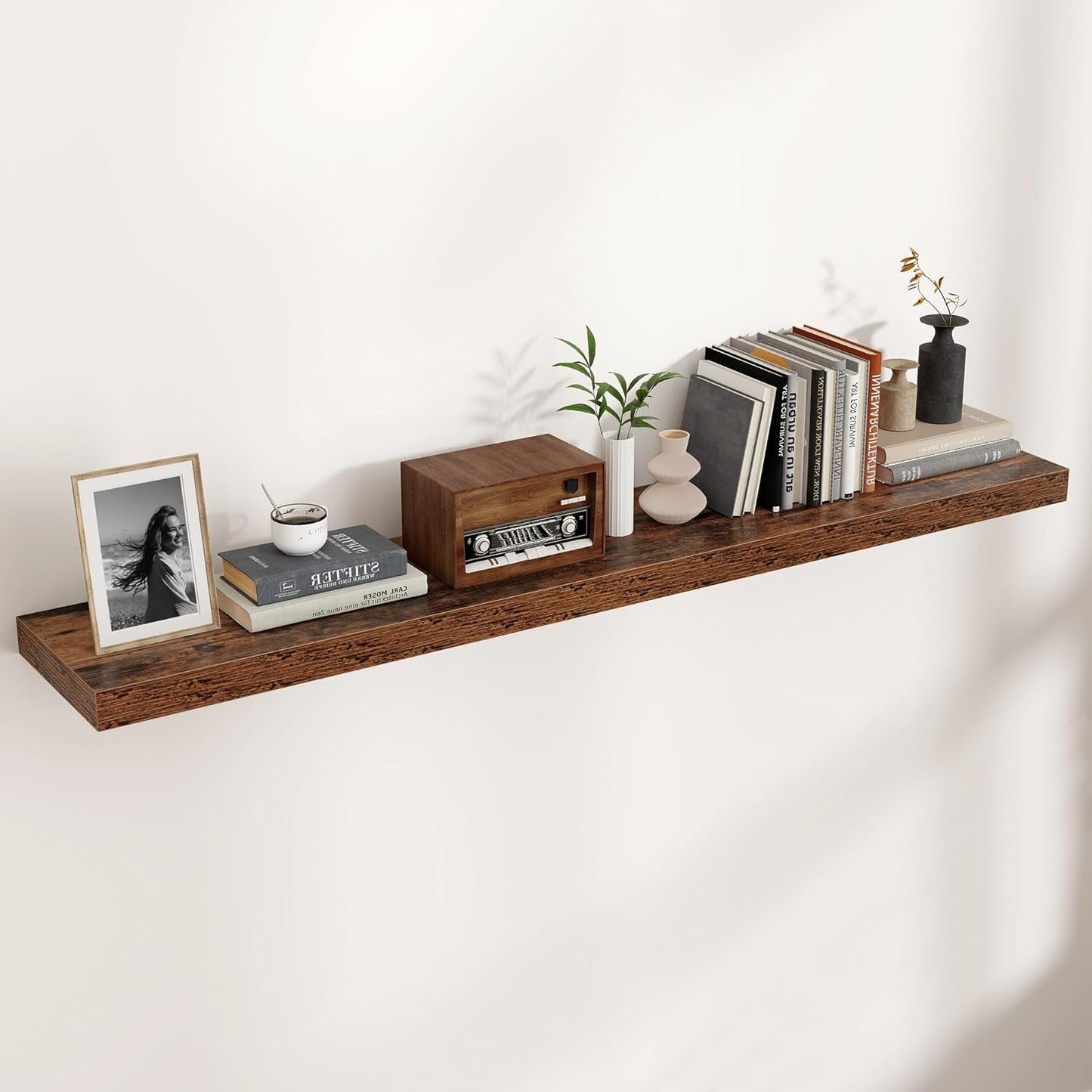 Floating Shelves for Wall, Large Wall Mounted Shelves with Invisible Brackets, Long Wood Floating Shelf for Living Room, Bedroom, Kitchen, (Brown, 55" W x 9" D x 1.5" H)
