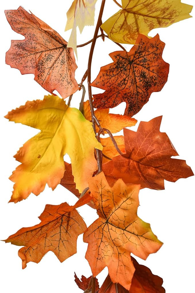 Lvydec 2 Pack Maple Leaves Fall Garland Clearance - 5.9ft/Strand Artificial Fall Foliage Garland Colorful Autumn Leaves Decoration for Home Wedding Party Halloween Thanksgiving