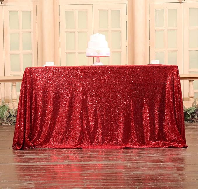 SquarePie Sequin Tablecloth 50 x 72 Inch Red Sparkly Table Linen for Wedding Party