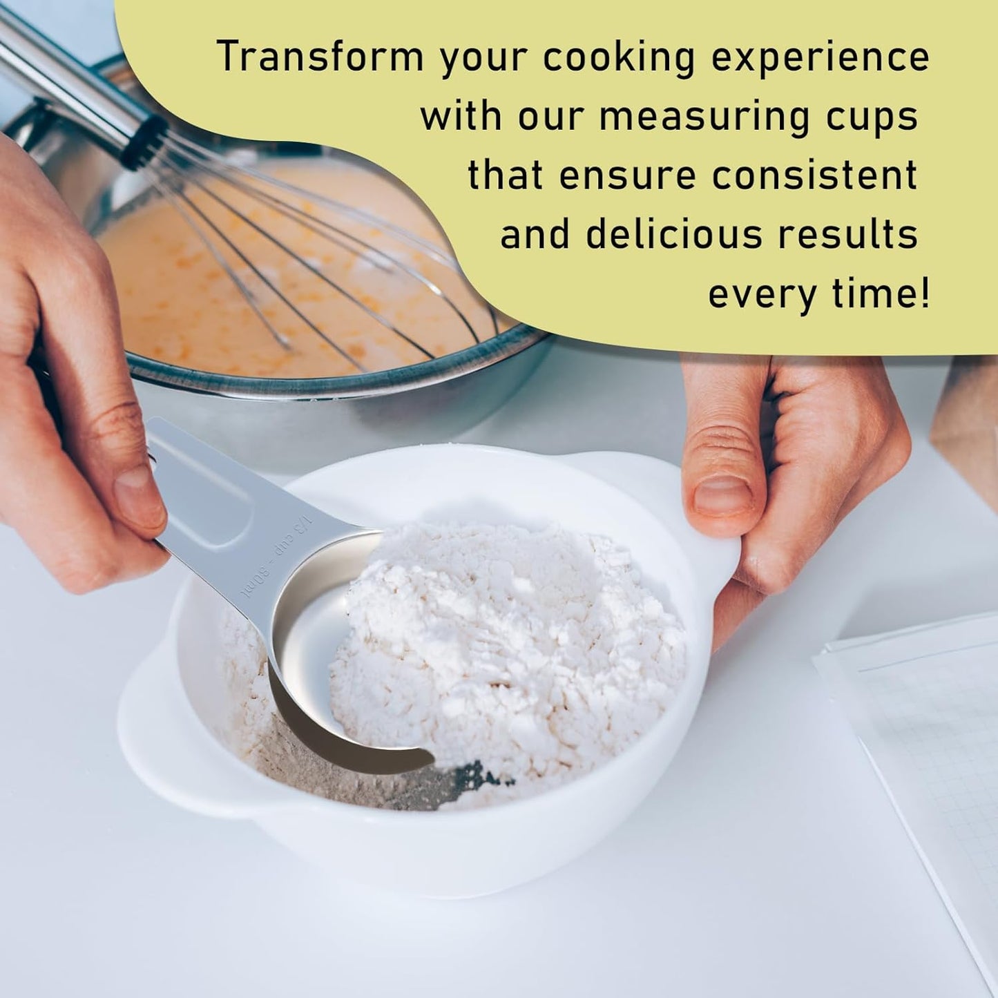 2PCS 1/3Cup (80ml, 2.7oz) Single Measuring Cup, Stainless Steel Measure Scoop, Metric and US Measurement, Heavy Duty, Dishwasher Safe