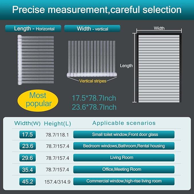 Window Privacy Film with Installation Tools, Stripe Window Film, Static Cling, Anti UV, Heat Control, Ideal for Home Shower Office Glass Door (Stripes Pattern, 45.2X314.9Inch)