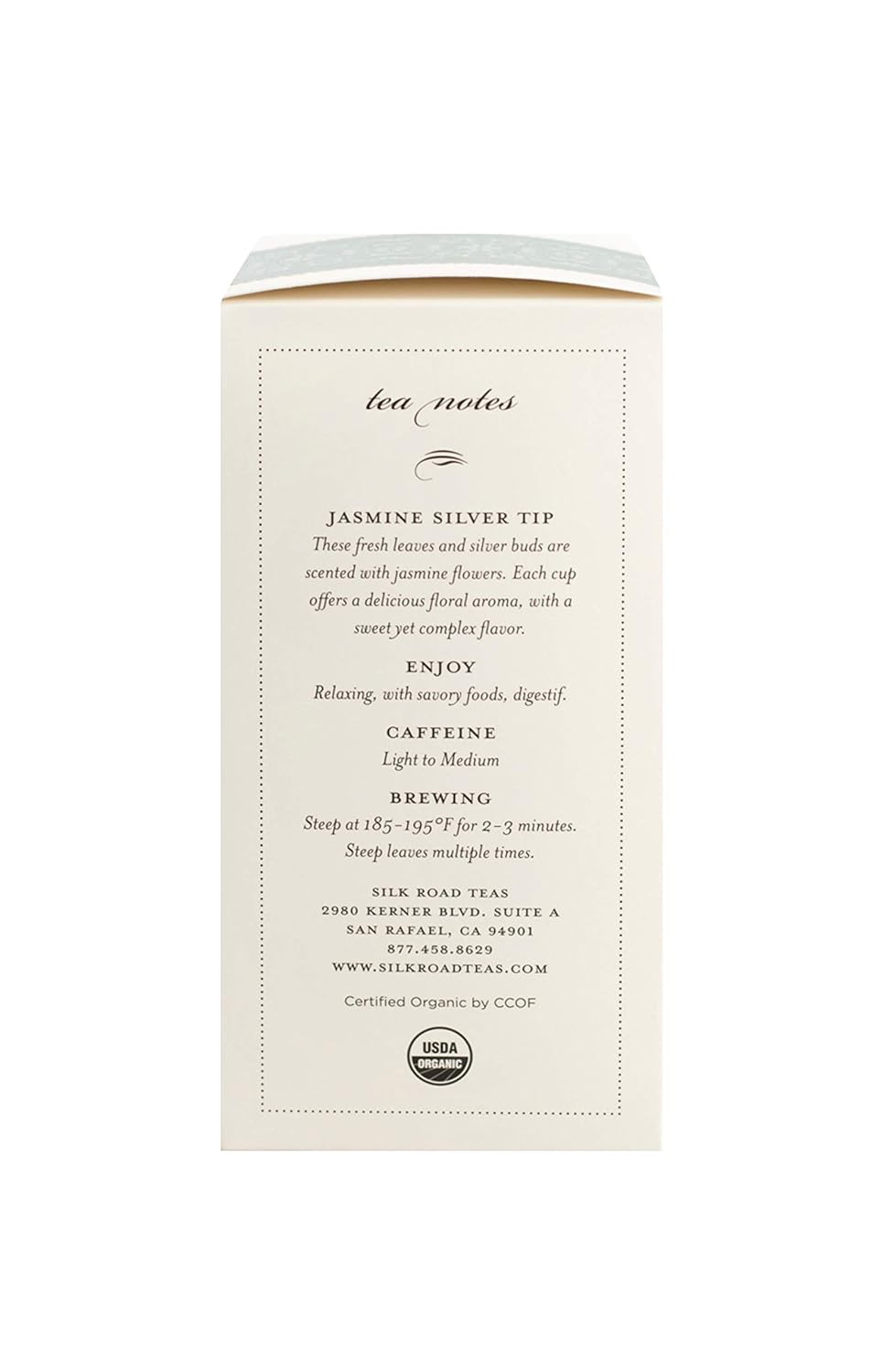 Silk Road Teas, Organic Jasmine Silver Tip Green Tea, Floral Aroma, Invigorating & Savory Flavors, 15 Tea Bags