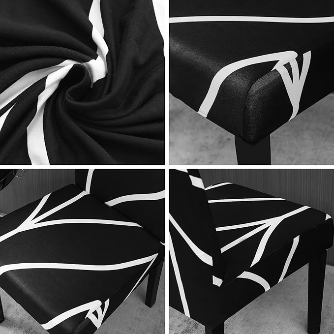 JQinHome Black Chair Covers for Dining Room Set of 4, High Stretch Removable Washable Parsons Chair Slipcover for Home Party Hotel Wedding Ceremony (4PCS, Geometric)