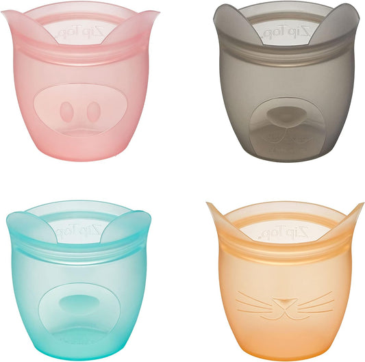 Zip Top Reusable 100% Silicone Baby + Kid Snack Containers- The only containers That Stand up, Stay Open and Zip Shut! No Lids! Made in The USA - Full Set of 4