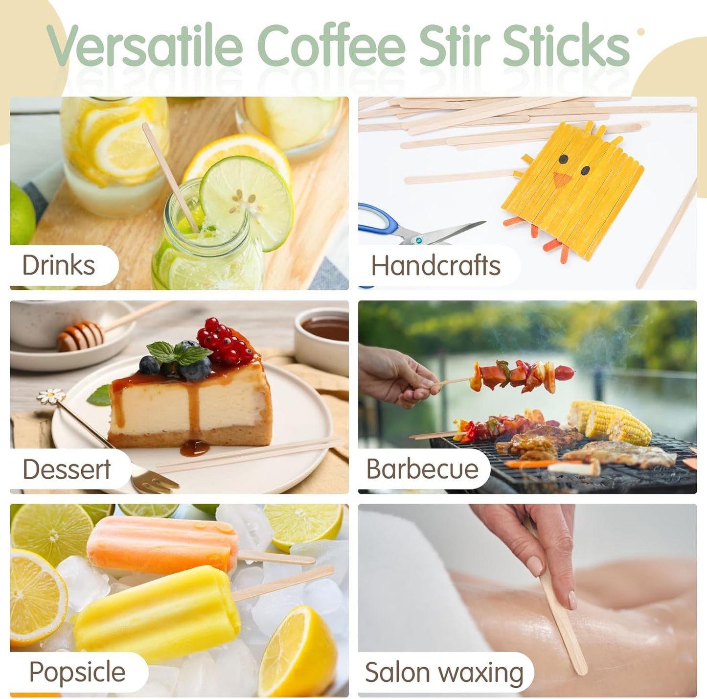 WISYOK 600 PCS Coffee Stirrers, 5.5 Inch Premium Birch Wood Sticks, Smooth Round Ends, Splinter-Free Disposable Stir Sticks for Coffee, Cocktails, Office, Home, Coffee Bars