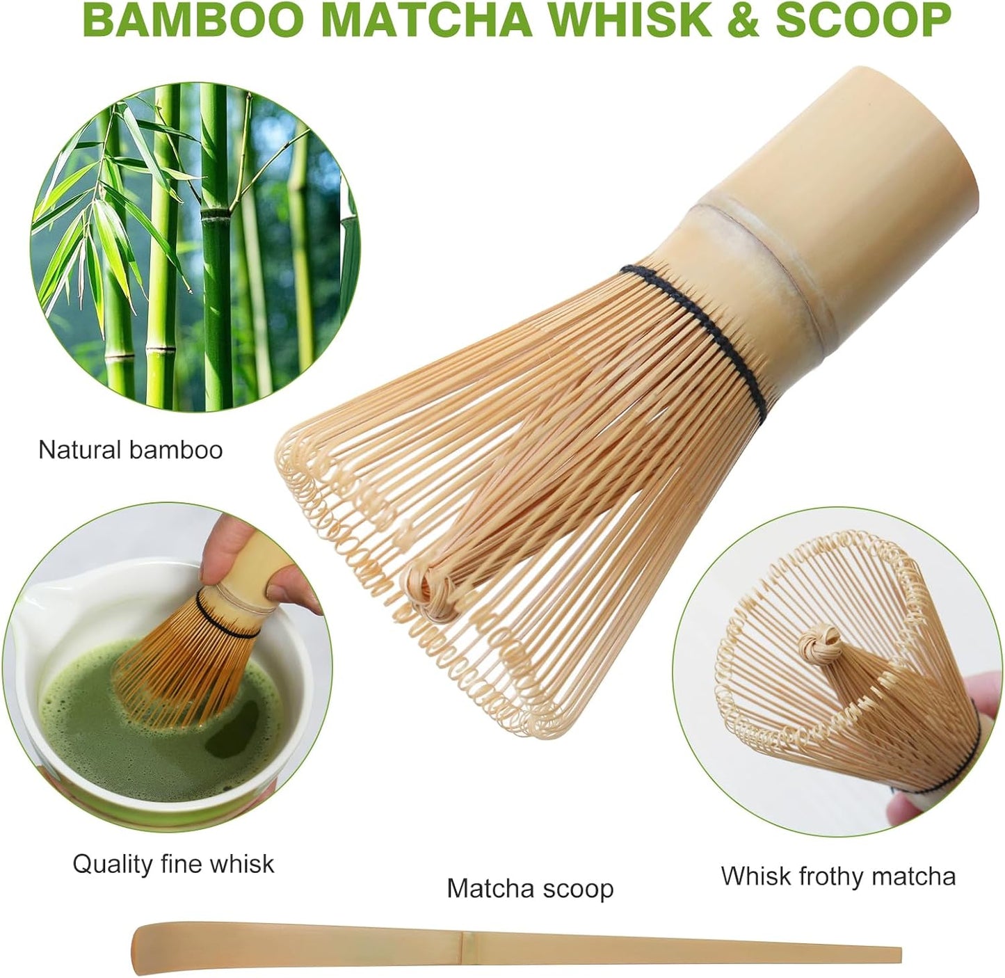 Matcha Whisk Set – 5 PCS Complete Ceremonial Grade Matcha Set, Premium Japanese Matcha Kit with Bamboo Whisk for Matcha Tea, Matcha Bowl, Scoop, Sifter, and Ceramic Holder