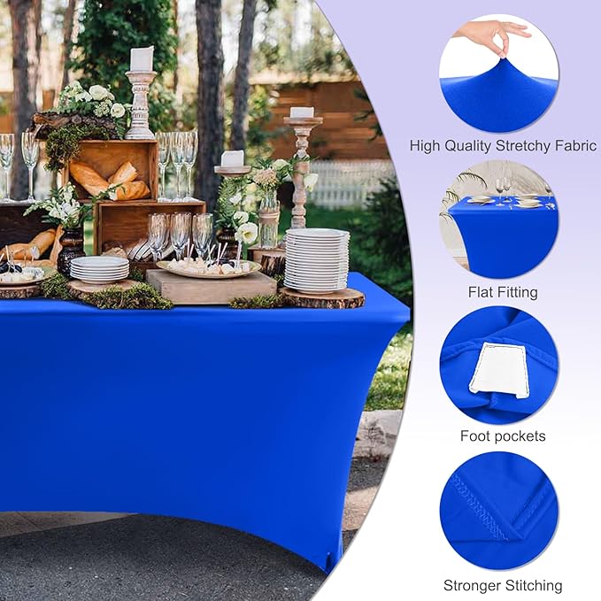 ABCCANOPY 6 FT Royal Blue Spandex Table Cover Stretch Fitted Wrinkle Resistant Tablecloth Reuse for Rectangular Folding Table Patry Event Wedding Banquet Protector