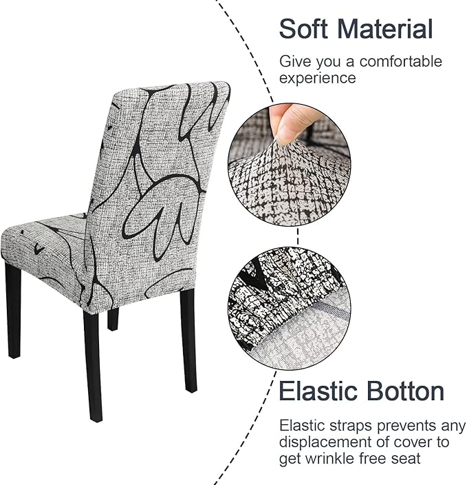 JQinHome Pattern Chair Covers for Dining Room Set of 8, High Stretch Removable Washable Parsons Chair Slipcover for Home Party Hotel Wedding Ceremony (8PCS, Lotus Gray)