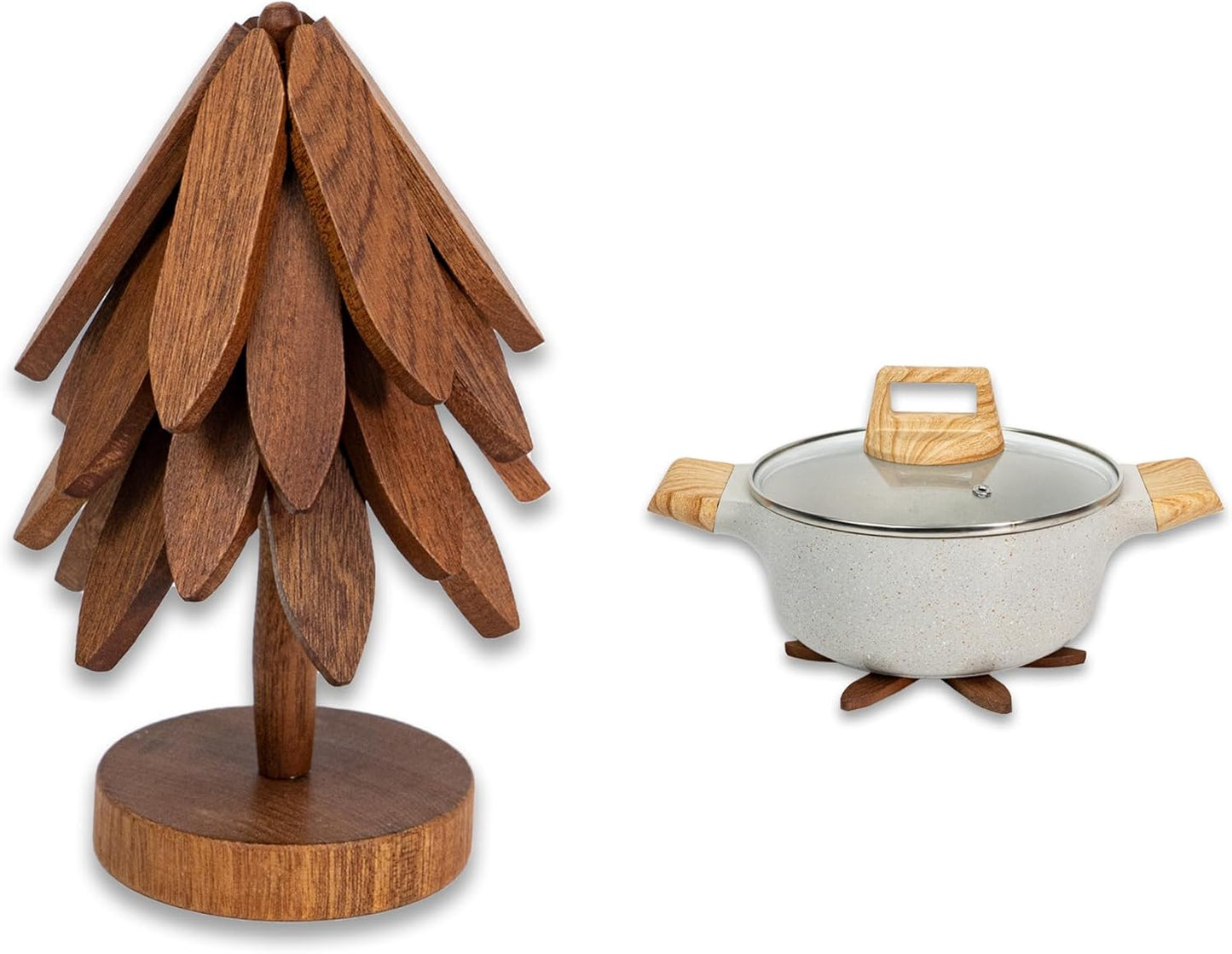 Yuoyar Trivets, Wooden Tree-Shaped Sapeli Wood Drink Trivets Set for Coffee Table, Kitchen Table Decor