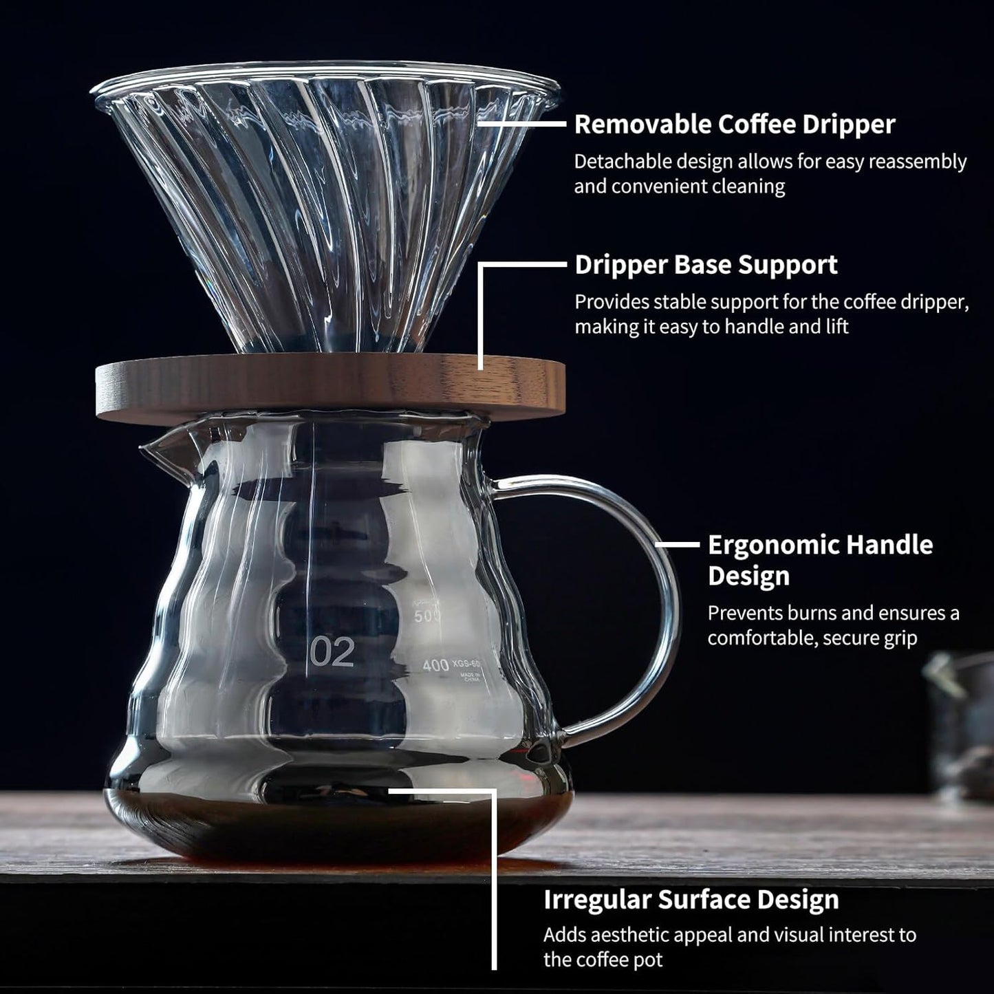 Unbreakable - Pour Over Coffee Maker 720ML/24OZ, Heat Resistant Borosilicate Glass Dripper with Filter Holder, BPA-Free Manual Coffee Brewer for Home and Office Use