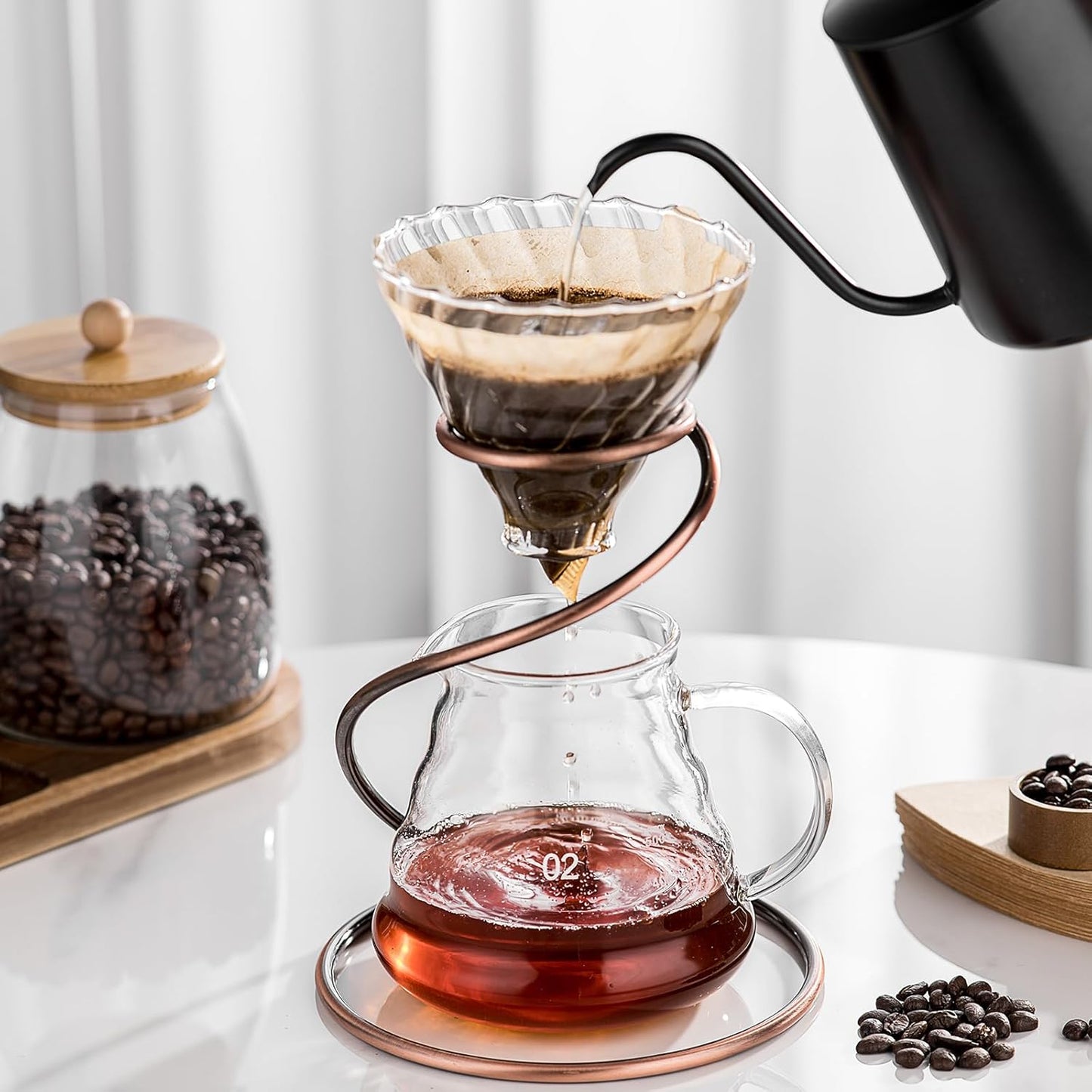 Coffee Pour Over Set – Complete Pour Over Coffee Maker with Dripper, 40Filters, and Metal Stand – Portable & Stylish Style Drip Coffee Brewer