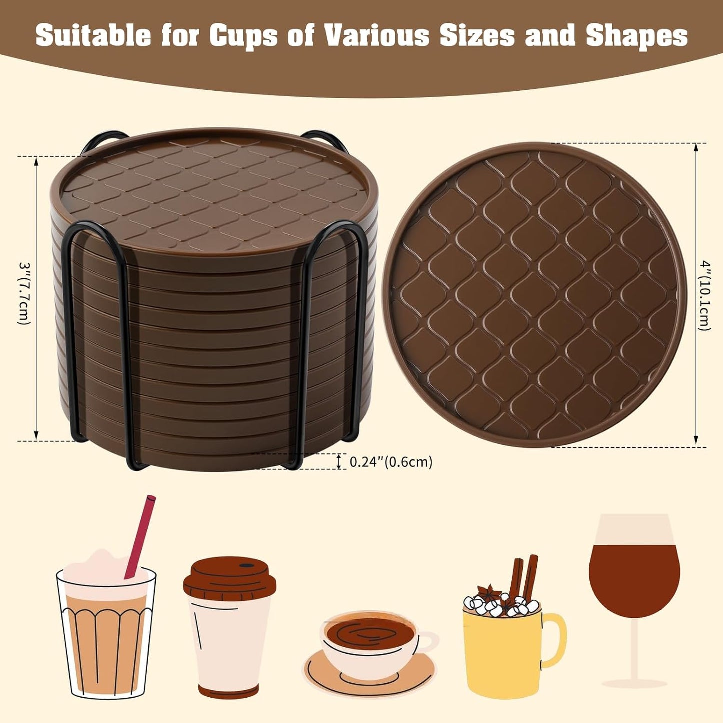 Coasters,Drink Coasters Set of 8 with Holder (Coffee, 12pcs)