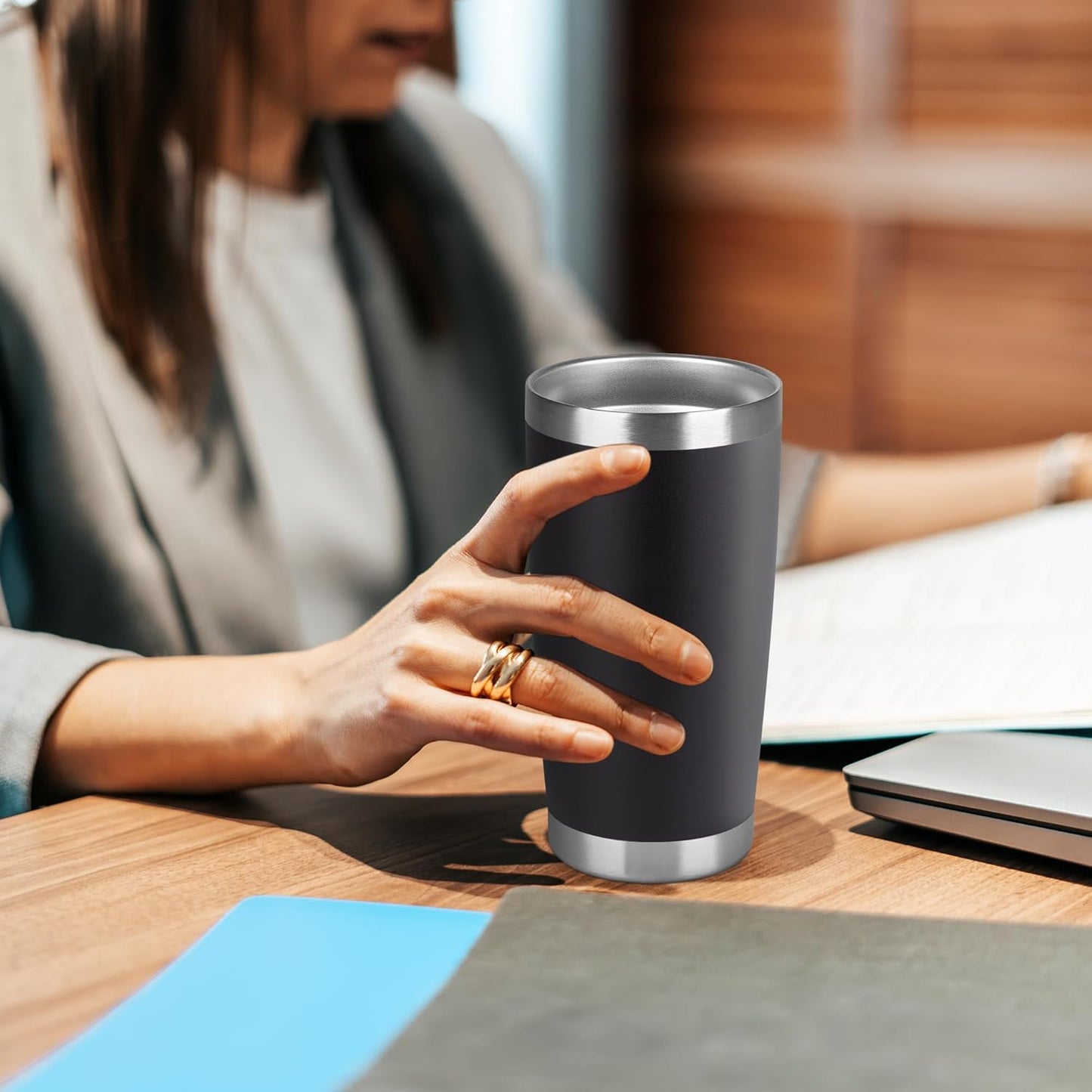 20 oz Tumbler Stainless Steel Tumblers Bulk with Lid Double Wall Insulated Coffee Tumbler Cups for Hot & Cold Drinks Powder Coated Travel Coffee Tumbler Mug Metal (Black, 12 pack)