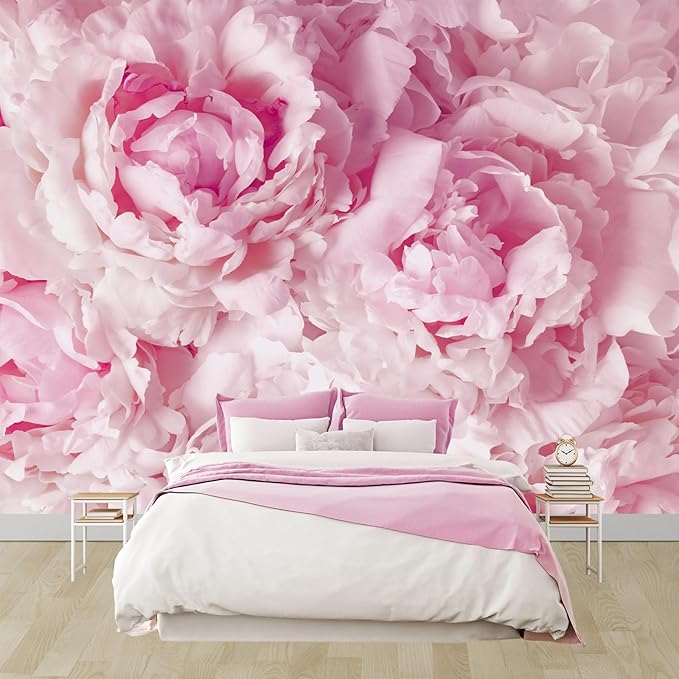 WFBHUA-Pink Floral Wallpaper Mural Peony Flower Wallpaper for Girls Bedroom Wall Murals(Not Peel and Stick)
