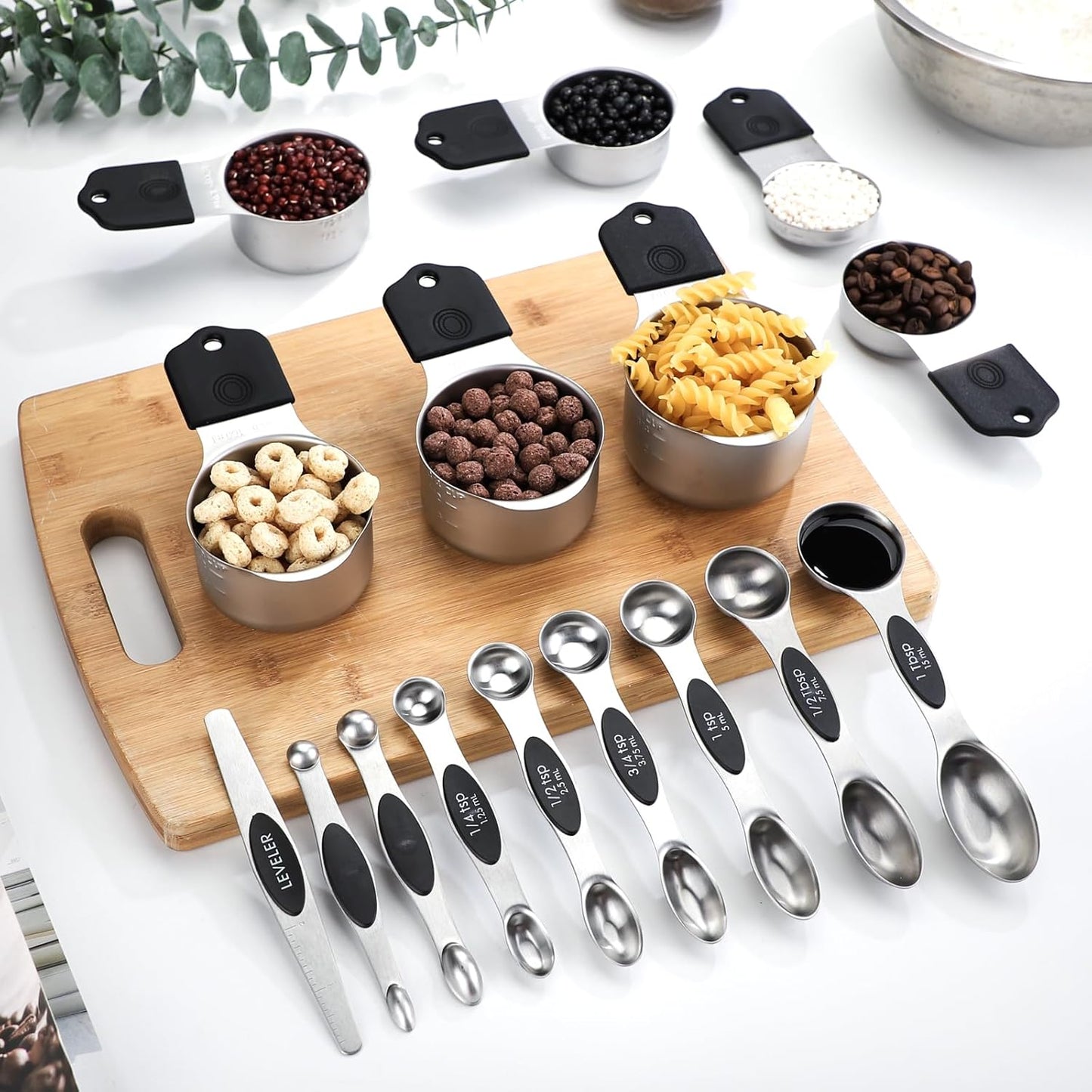 Magnetic Measuring Cups Set 7 Stainless Steel Stackable Nesting Measuring Cups for Measuring Dry and Liquid Ingredients