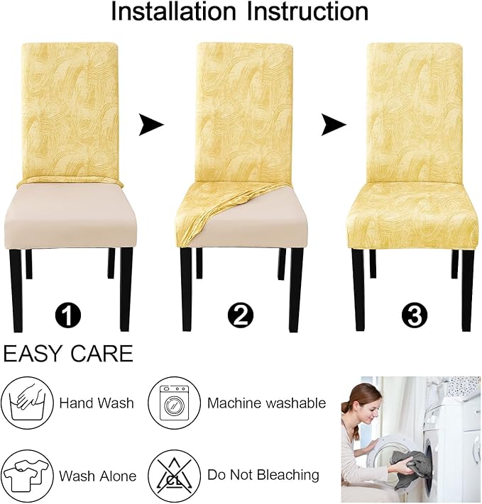 JQinHome Pattern Chair Covers for Dining Room Set of 6, High Stretch Removable Washable Parsons Chair Slipcover for Home Party Hotel Wedding Ceremony (Quicksand Beige,6PCS)