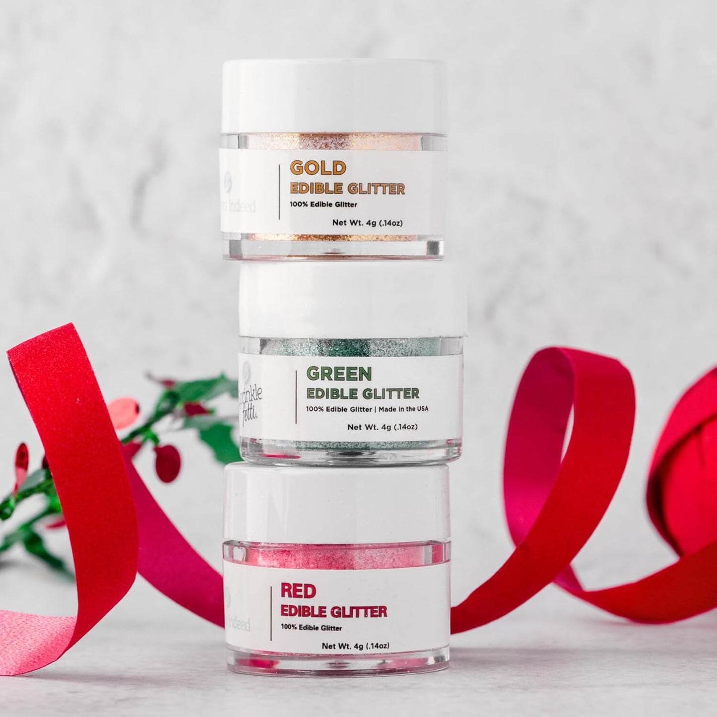 Sweets Indeed Edible Glitter, Perfect for Drinks, Cocktails, Beverages & Cake Decorating, Dessert Cake Topper, 4 grams, 3 Pack (Christmas) (Christmas) (Christmas)