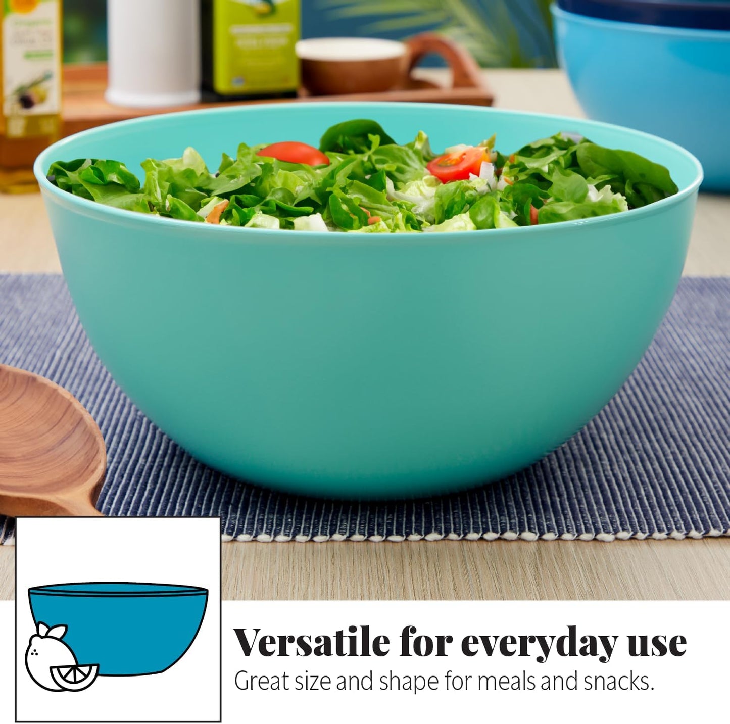 US Acrylic Vista Durable Plastic Salad and Serving 10-inch Bowls | Set of 4 in Coastal Colors | Reusable, BPA-free, Made in the USA | 135 oz. capacity