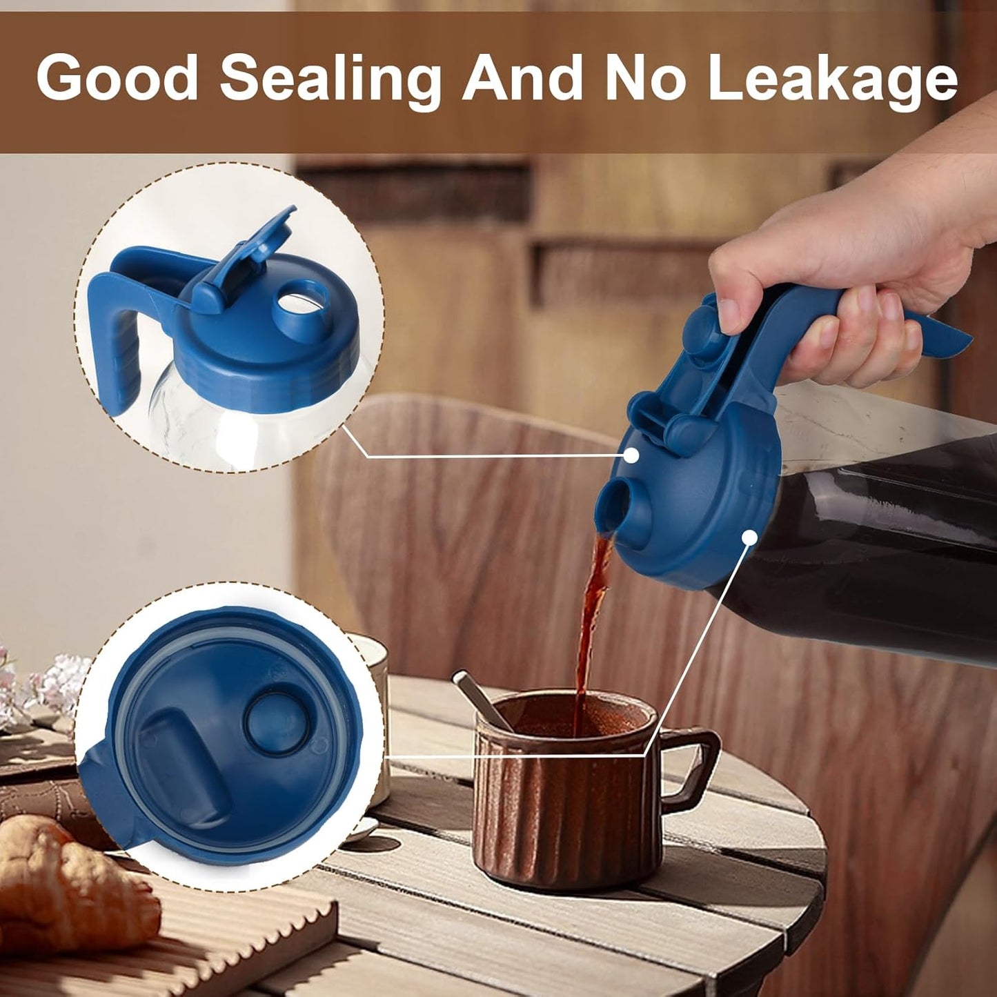 Cold Brew Coffee Maker Pitcher,32 Oz Glass Mason Jar Pitcher with V-shaped Pour Spout Handle Lid,Stainless Steel Filter for Iced Coffee,Iced tea,Breast Milk,Fruit Drinks,lemonade-Blue