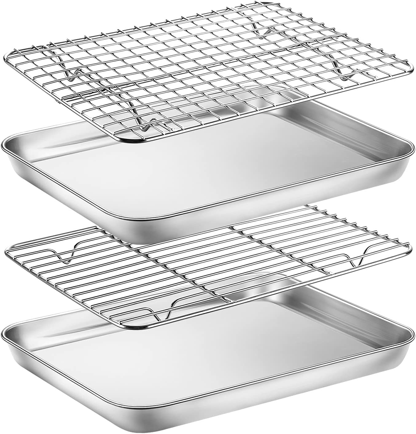 Baking Sheet with Rack Set, Yododo Set of 4 (2 Sheets + 2 Racks), Stainless Steel Cookie Sheet Baking Pan Tray with Cooling Rack, Non Toxic & Heavy Duty & Easy Clean - Size of 10 inch