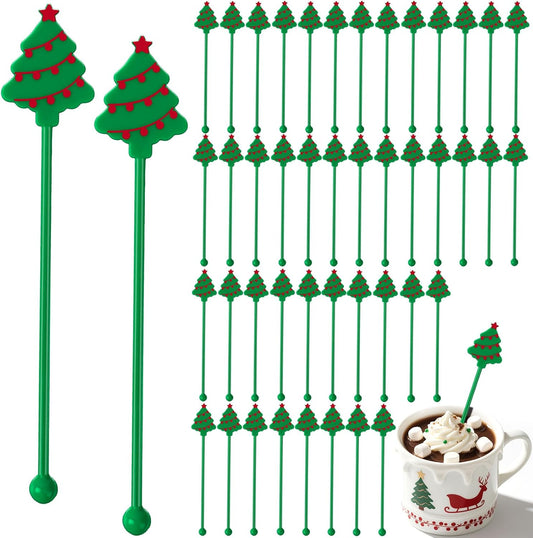 36 Pcs Christmas Drink Stirrers, Christmas Tree Cocktail Stirrers Plastic Swizzle Sticks Reusable Coffee Stirrer Stir Sticks for Xmas Holiday Party Coffee Tea Hot Cocoa Bar Supplies Decoration