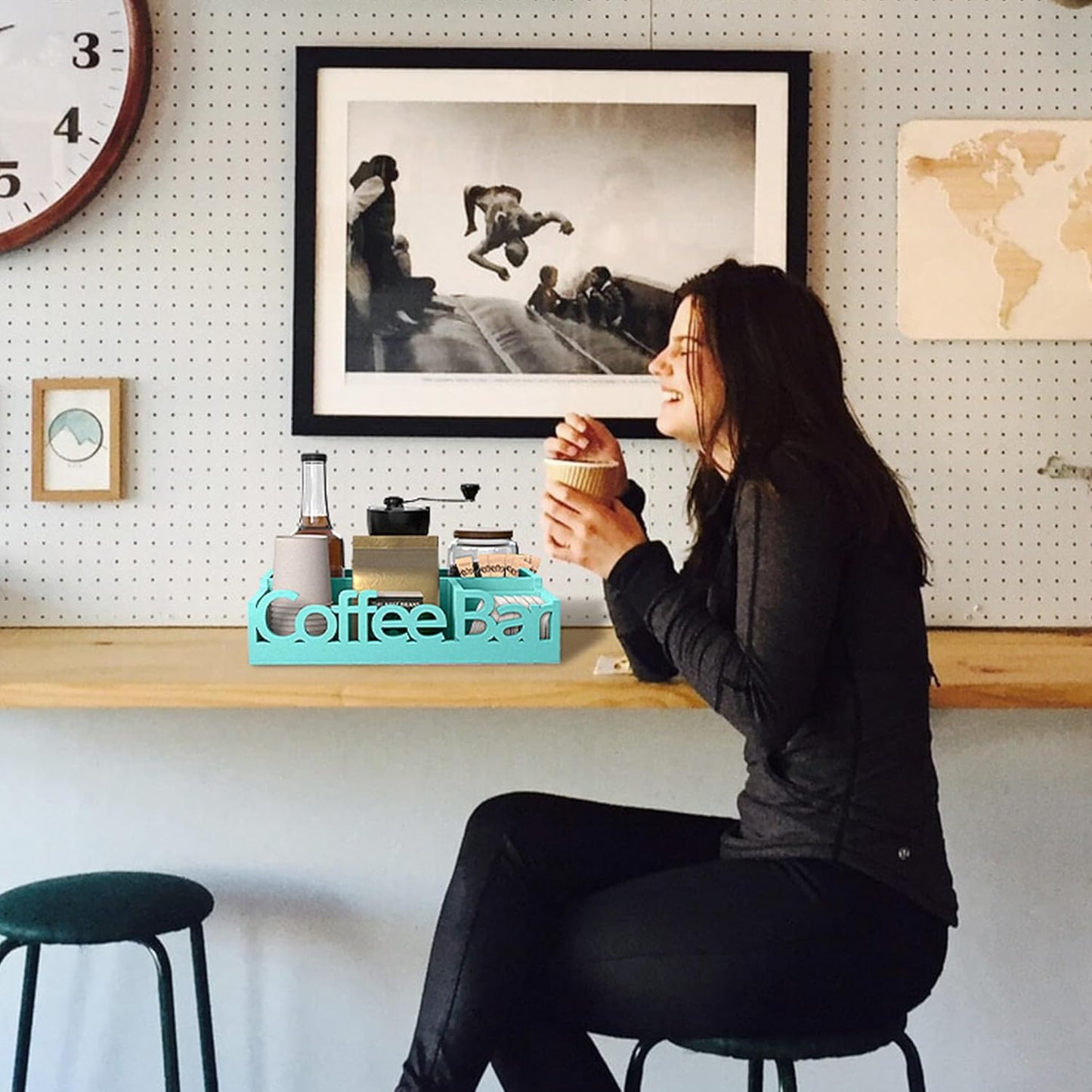 Coffee Bar Organizer for Countertop - Wood Coffee Pods Holder Storage Basket, Essential Coffee Bar Accessories for Home and Office, Mini Coffee Bar