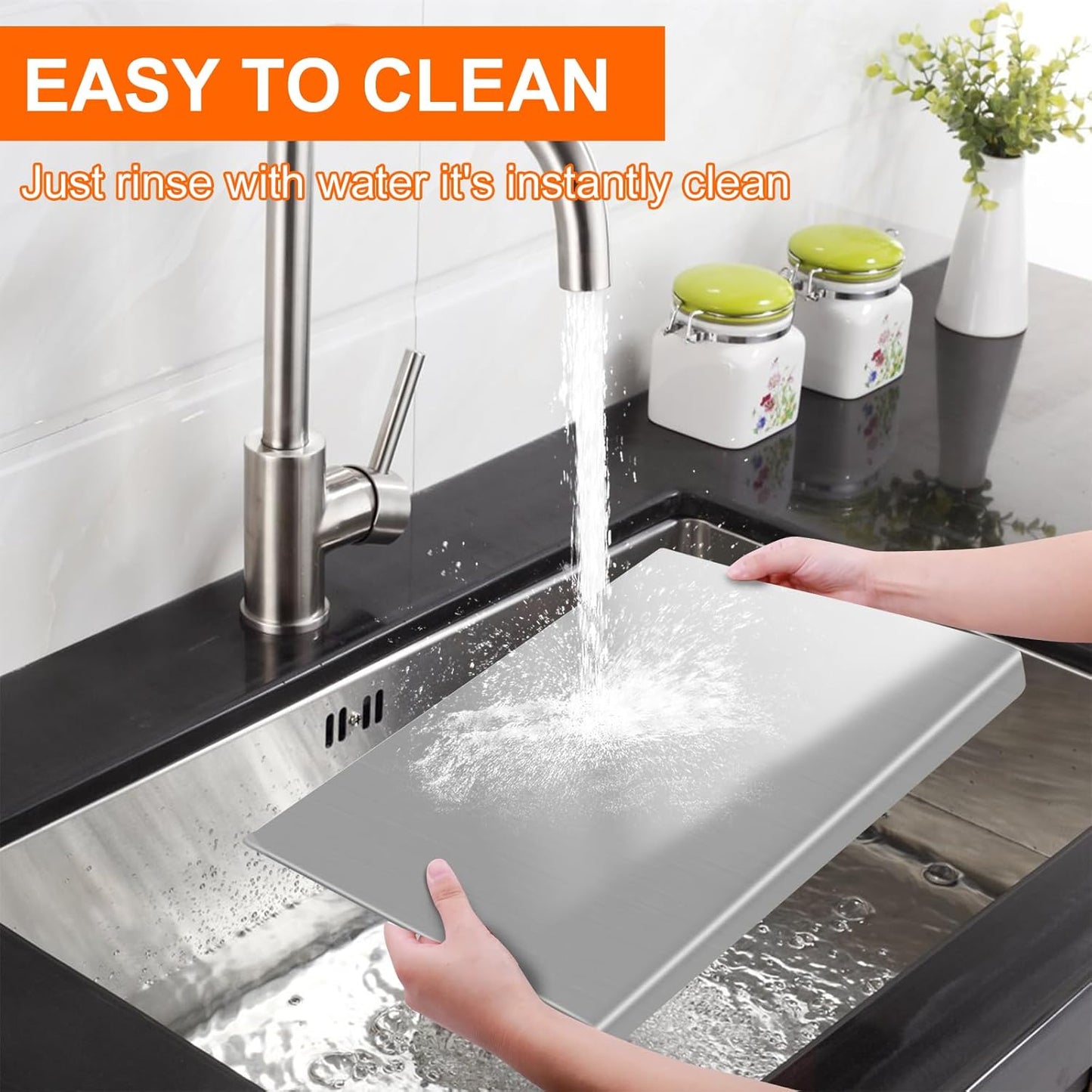 304 Stainless Steel Cutting Board with 2 Pack Non-Slip Mats, Yoposeo Heavy Duty Baking Cutting Chopping Boards for Kitchen, Meat, Fruits, Vegetables, Bread and Baking (23.6" X 15.7"/ 60 X 40cm)