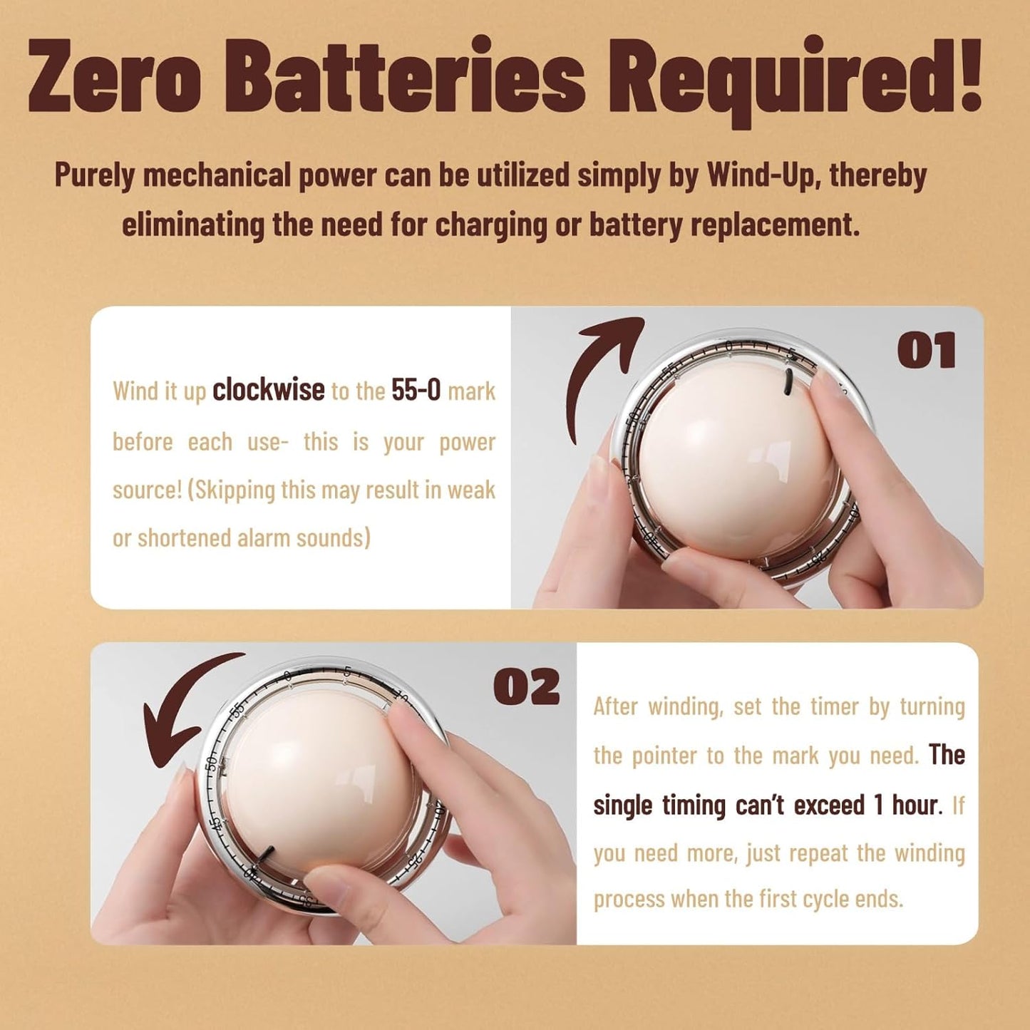 Planet-Shaped Mechanical Timer | No Batteries Needed | 59-Minute Countdown | Magnetic Base | Multi-Purpose Kitchen, Study & Classroom Timer (White)