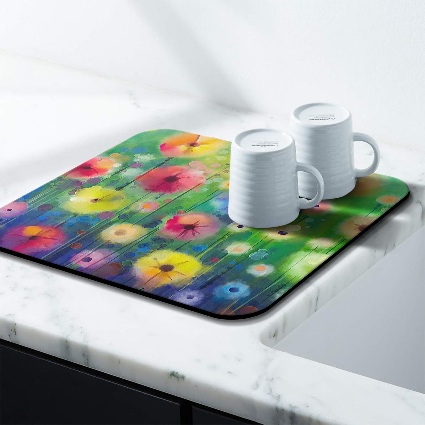 Dish Drying Mat for Kitchen Counter 16x18in Washable Quick Dish Drying Pad Rubber Backed Absorbent Draining Mat Fit Kitchen Counter,Bar,Under Sink,Dishes,Utensils,Dish Rack