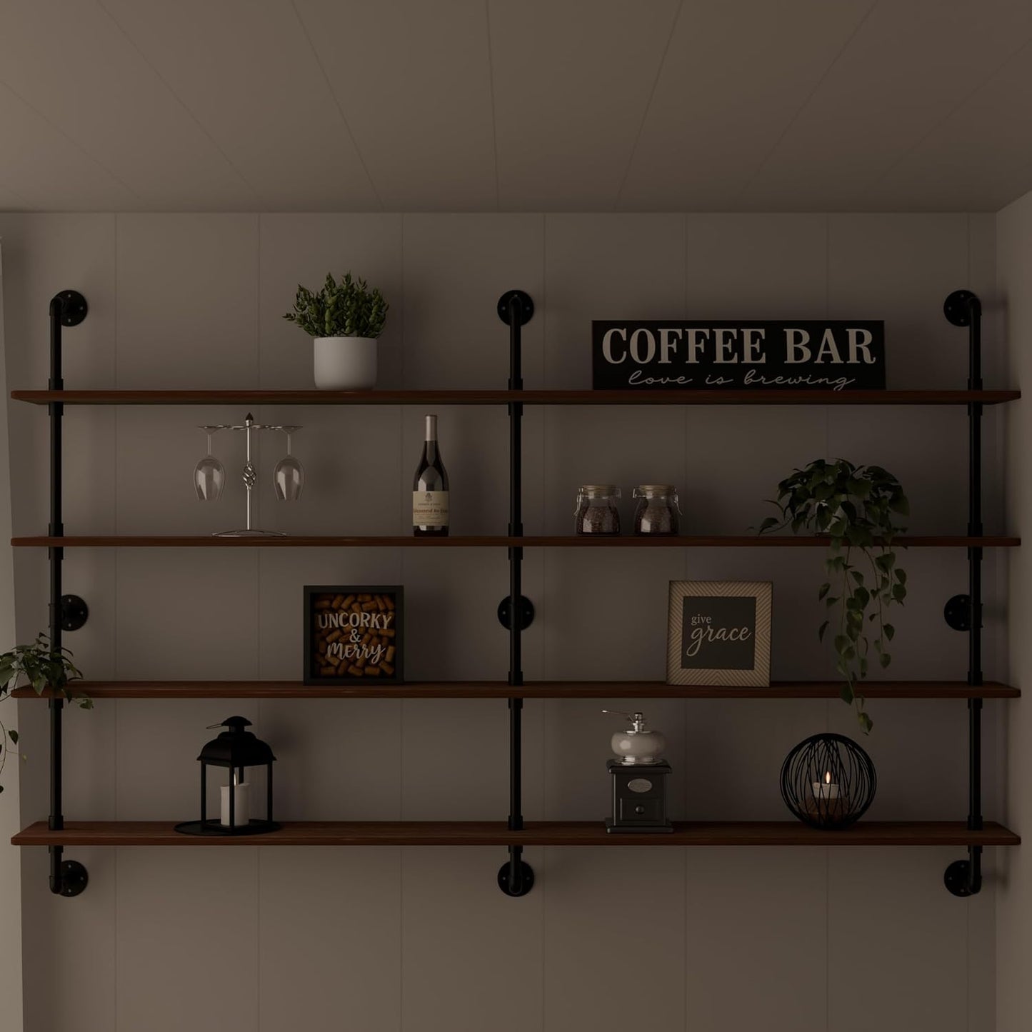 Floating Book Shelves for Wall 4 Tier 70 inch Bookshelf Industrial Pipe Shelving Shelves Bookcase Industrial Bookshelves Pipe Shelf Wood Wall Shelf for Living Room