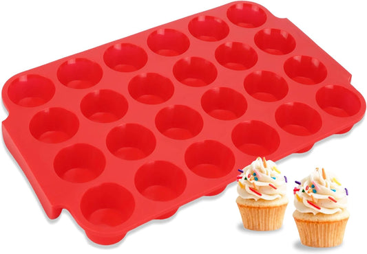 Silicone Muffin Pan for Baking - Nonstick Cupcake Pan,Mini 24 Cups Easy Release & Clean, Dishwasher Safe Muffin Tray for Homemade Muffins, Cupcakes.