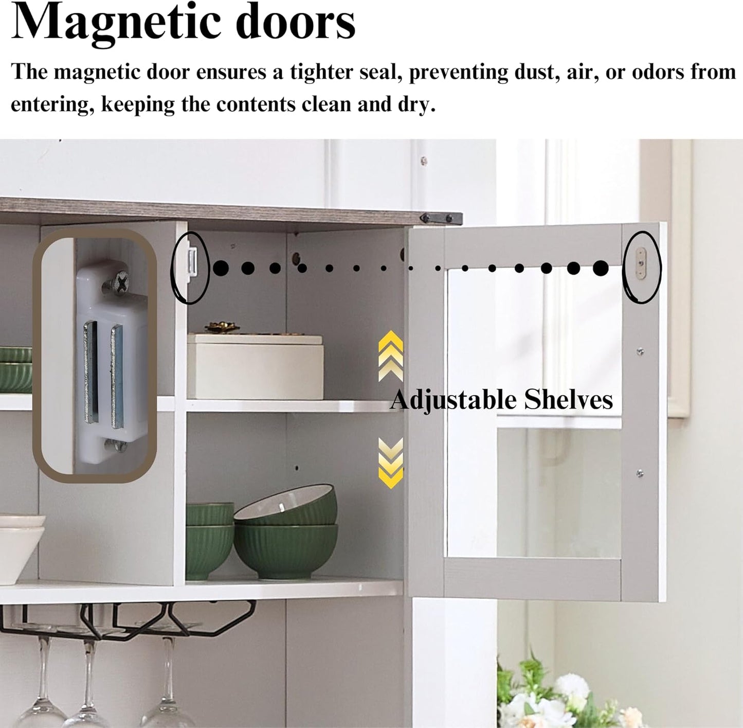 Coffee Bar Cabinet with Sliding Barn Doors 71'' Farmhouse Pantry Cabinet with Drawers & Wine Glass Rack Rustic Buffet Cabinet for Kitchen, White and Brown