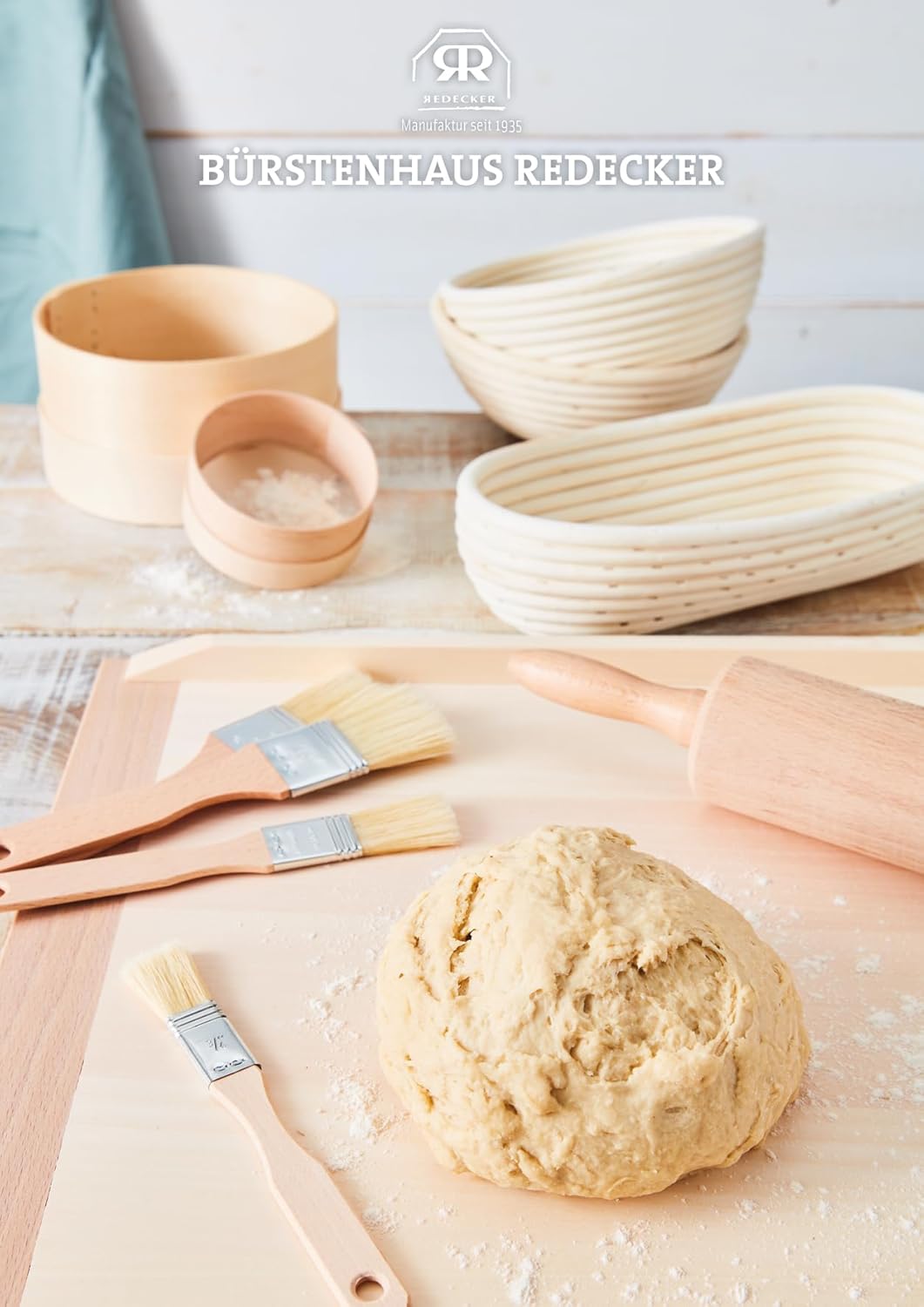 REDECKER Pastry Brushes Set with Untreated Beechwood Handles - 2 Different Sizes - Multi-purpose Brushes - Natural Bristle Basting Brush for Glazing and More - Wood Pastry Brush German Designed