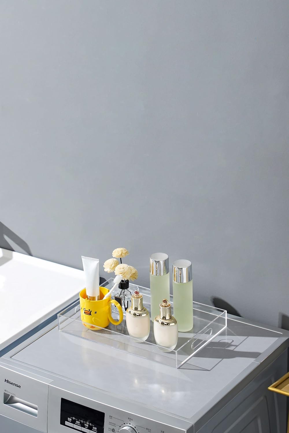 Clear Sturdy Acrylic Serving Tray with Handles-12x20Inch-Serving Coffee,Appetizer,Breakfast,Butler-Kitchen Countertop Tray-Makeup Drawer Organizer-Vanity Table,Ottoman Tray-Decorative